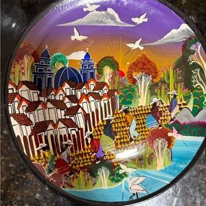 Colorful Village Scene Decorative Plate